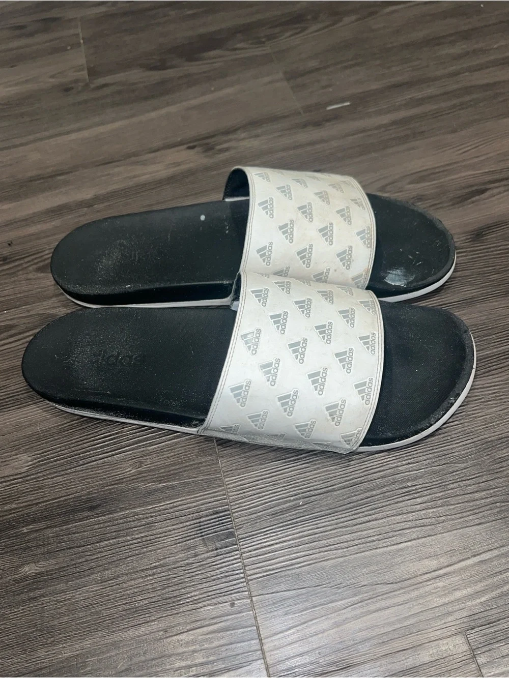 adidas Men’s Black and White Logo Slide Sandals